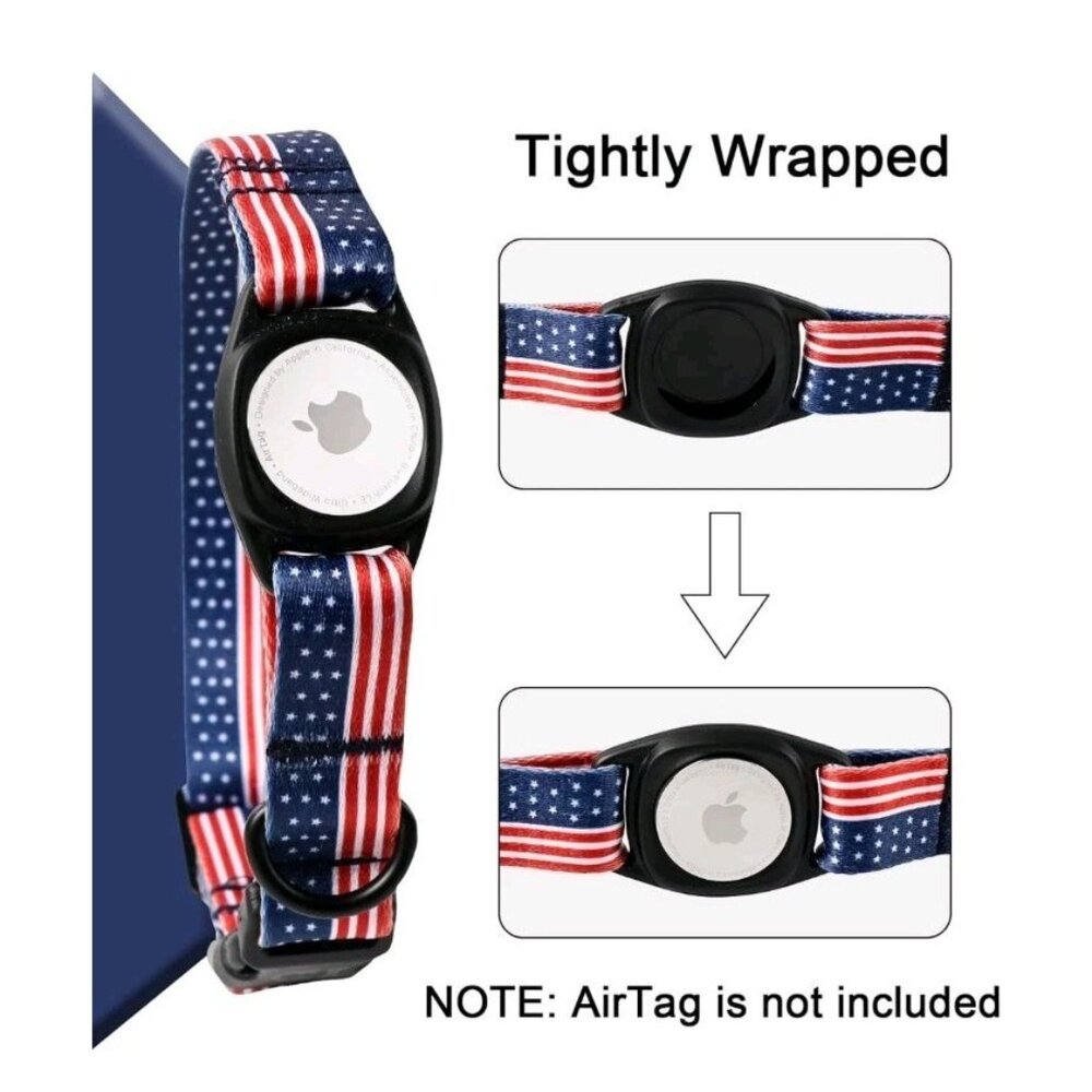 Airtag Dog Collar Summer 4th of July Dog Collar with Apple Airtag Holder Medium